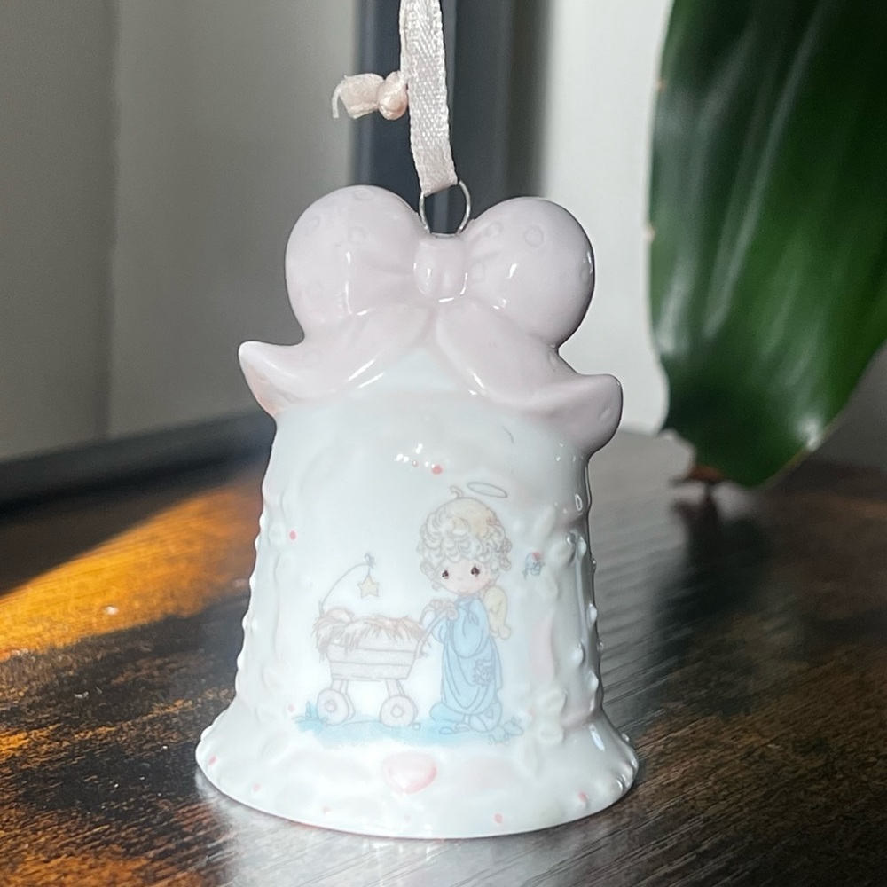 1996 Precious Moments Vintage Collectible Pink Ceramic Bell Ornament EUC